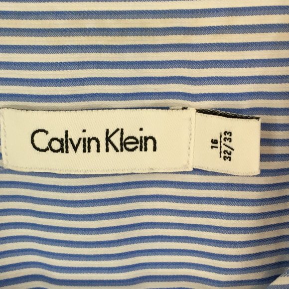 Calvin Klein Mens Blue White Pin Striped Dress Shirt, Button Front 16 32/33 - Picture 6 of 7